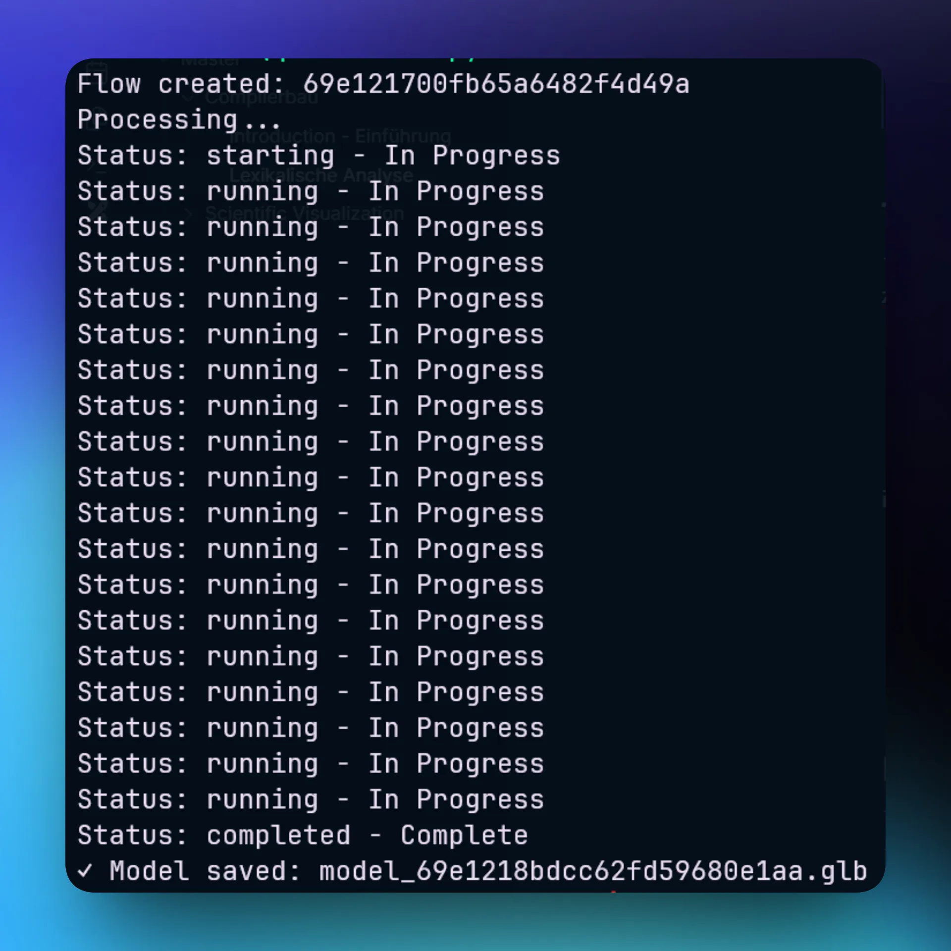 Terminal Output while running quickstart